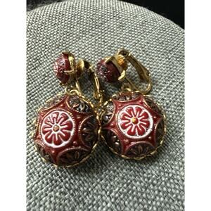 Vintage Celebrity Delizza & Elster Moroccan Earrings Red Clip On Boho Gold Tone